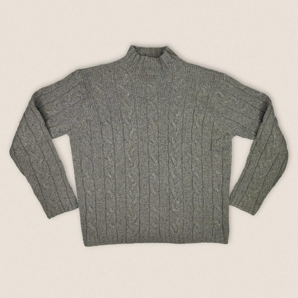 Vintage 90s American Eagle Wool‎ Sweater Gray Mock Neck Size XL Donegal Cable